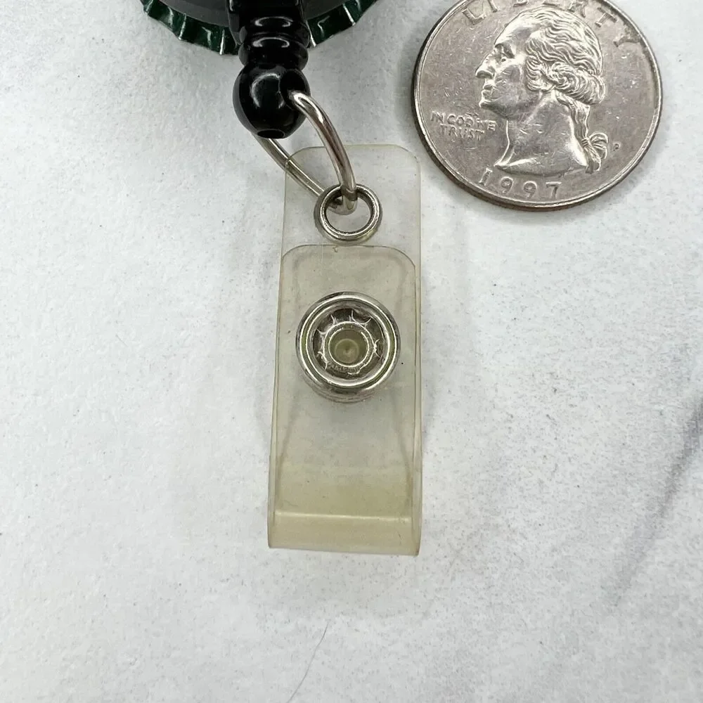 Bottle Cap Rhinestone Faux Compass Retractable Badge ID Holder
